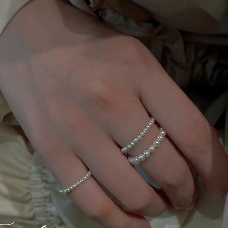 Moda coreana 2-3MM anelli di perle conchiglia naturale per le donne gioielli da sposa regolabili perline rotonde anello minimalista regalo