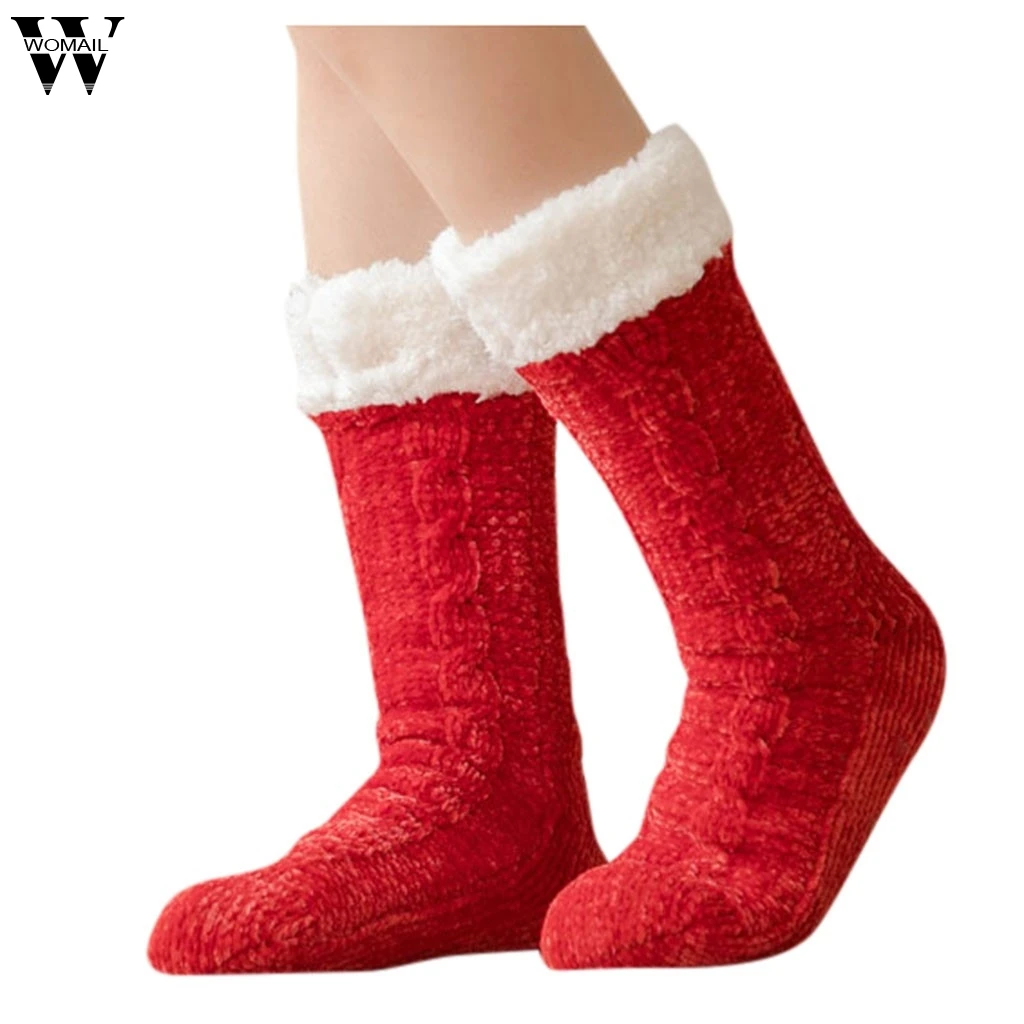 

Womail Women's hemp flower thickened plus velvet non-slip winter carpet socks