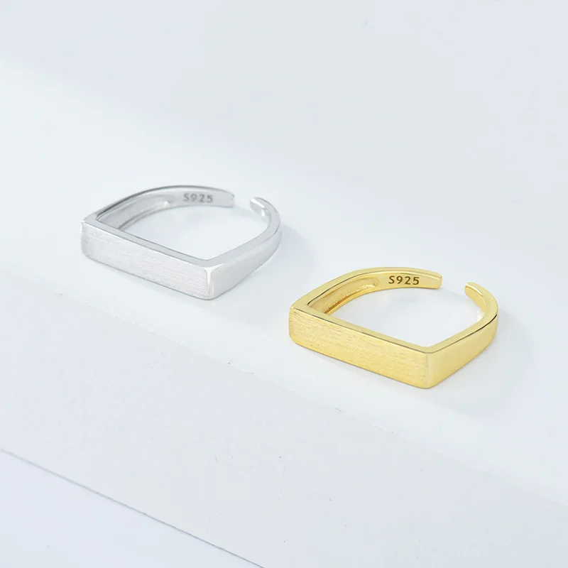

Korean Version of S925 Sterling Silver Ring INS Geometry Rectangular Fashion Personality Adjustable Opening Ring for Women