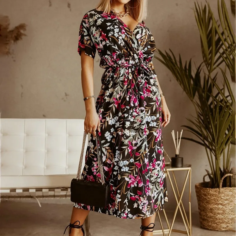 

Muyogrt Women Summer Floral Print Maxi Dress White Boho Beach Dress Women Evening Party Long Dress Plus Size Vestidos Female