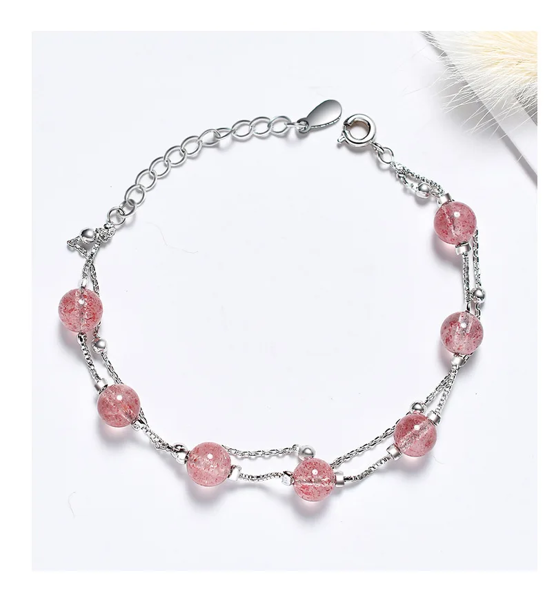 

Новинка 2020, браслеты для девушек в простом стиле, двойные яркие браслеты из бисера с натуральным клубничным кристаллом и розовым кристаллом...