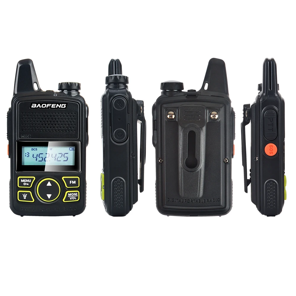 2pcs baofeng mini walkie talkie bf t1 uhf 400 470mhz 1w 20ch ham fm two way radio with earpiece programming cable free global shipping