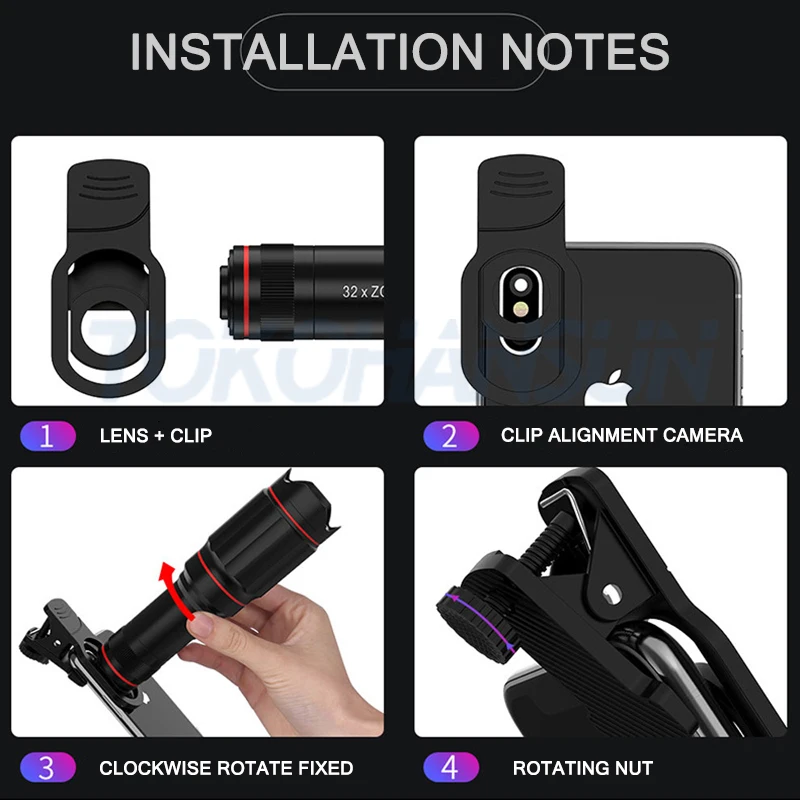 TOKOHANSUN optic phone mobile camera lens 32x telephoto telescope monocular+ selfie tripod for iPhone Huawei all Smartphone | Мобильные