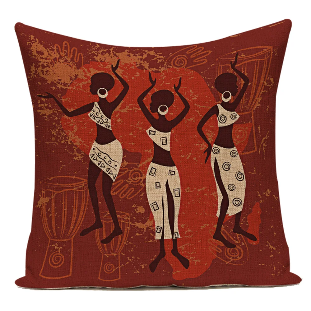 

African Ethnic Woman Cushion Cover African Girl Decoration Pillow Case Linen Dance Home Decor Pillows Cover For Sofa Pillowcase