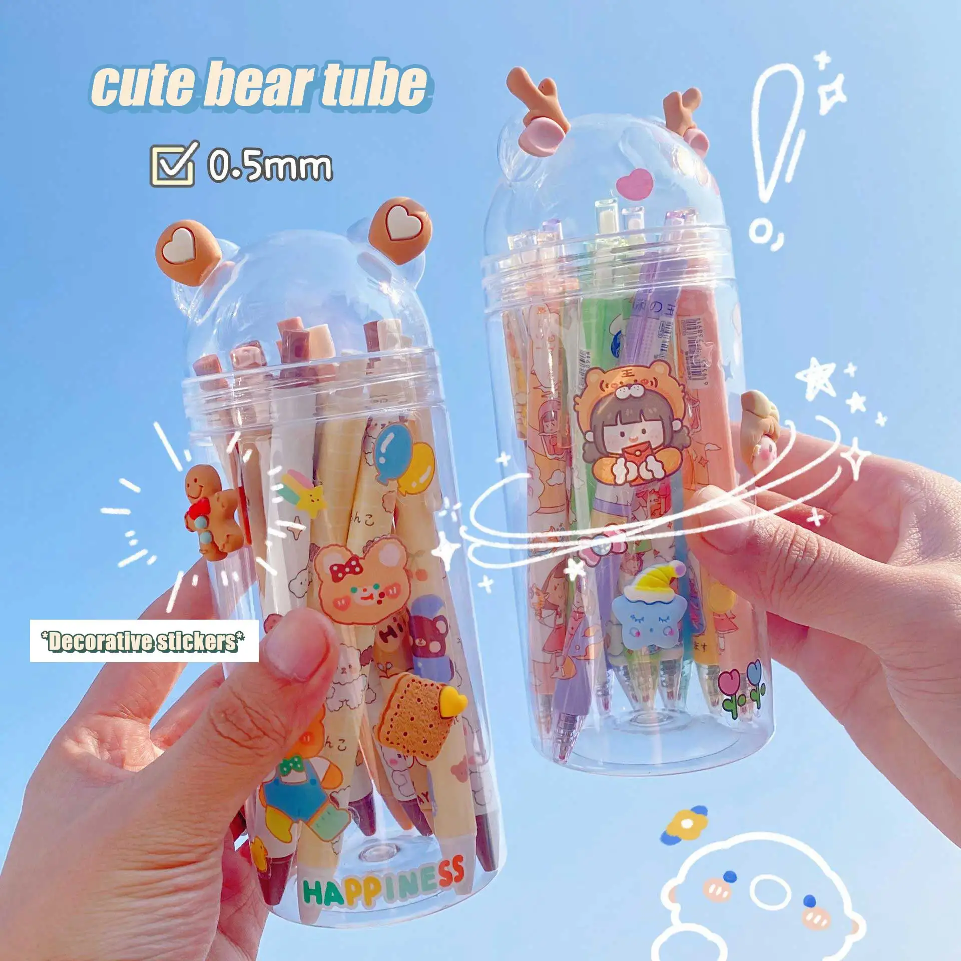 

Гелевые ручки с бочонком Little Bear 12 шт., Набор японских шариковых ручек с мультяшным рисунком, канцелярские аксессуары