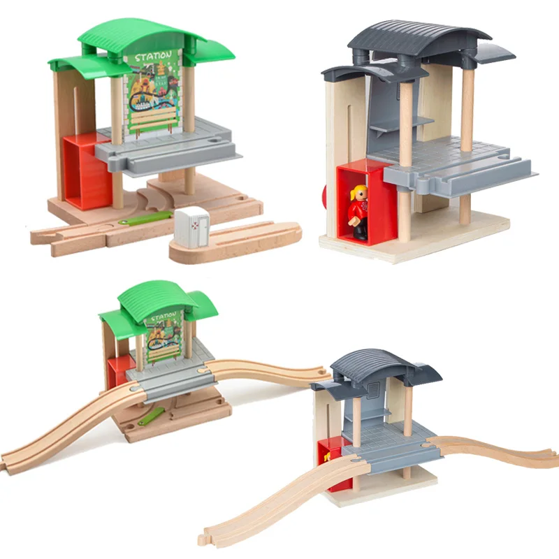 Wooden Railway Train Station Wooden Track Toys Electric Train Track Accessories Fit For All Brand Wood Tracks Toys For Children