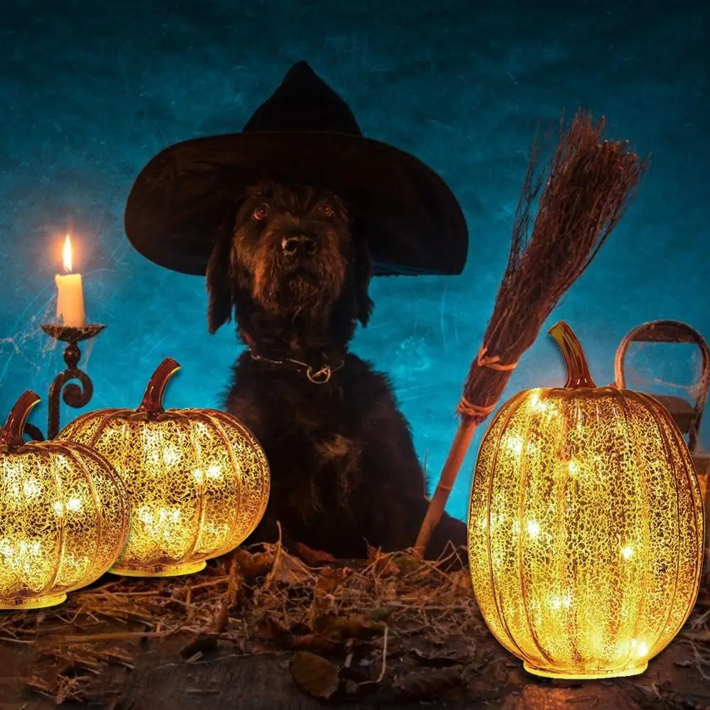 

Halloween Pumpkin Decoration Halloween Ornament Gifts Light Up Glass Pumpkin With Timer Thanksgiving Decorations