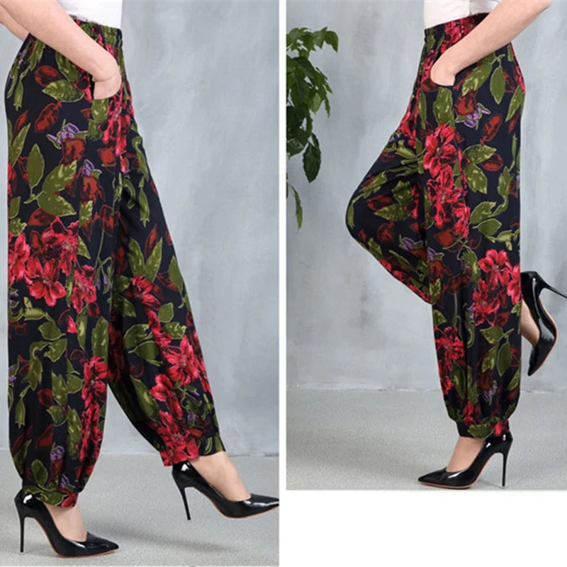 Женские винтажные широкие шаровары размера плюс 5XL с цветочным принтом Летние