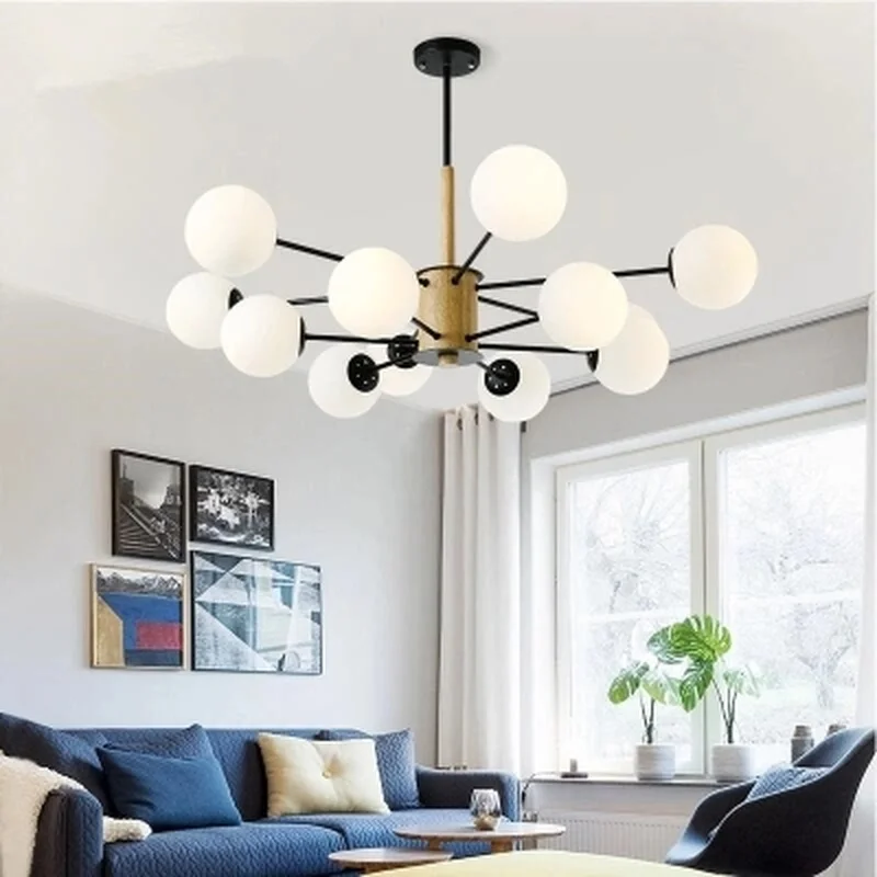 Светодиодная люстра с регулируемым блеском для гостиной деревянные подвесные