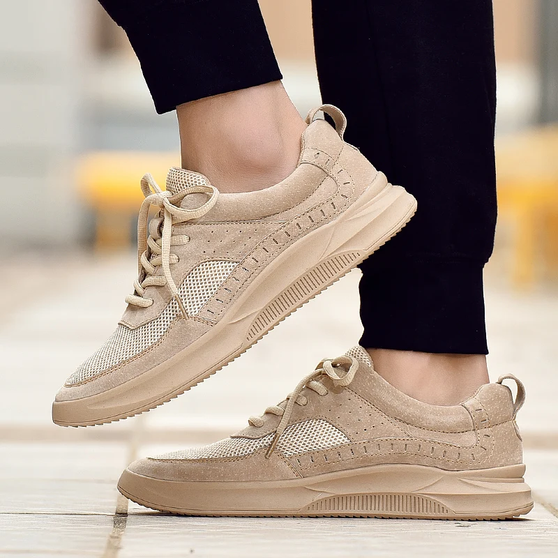 

Handmade Suede Leather Men Shoes Lace-Up Outdoor Casual Shoes Sneakers Thick Bottom Stitch Non-Slip Shoes Men