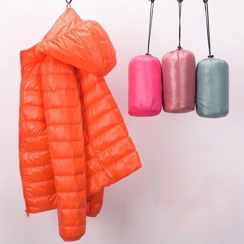AECU Ultra-light Plus Size Thin Down Jacket Women 2021 Autumn Winter Hooded Warm White Duck Down Coat Women Outerwear