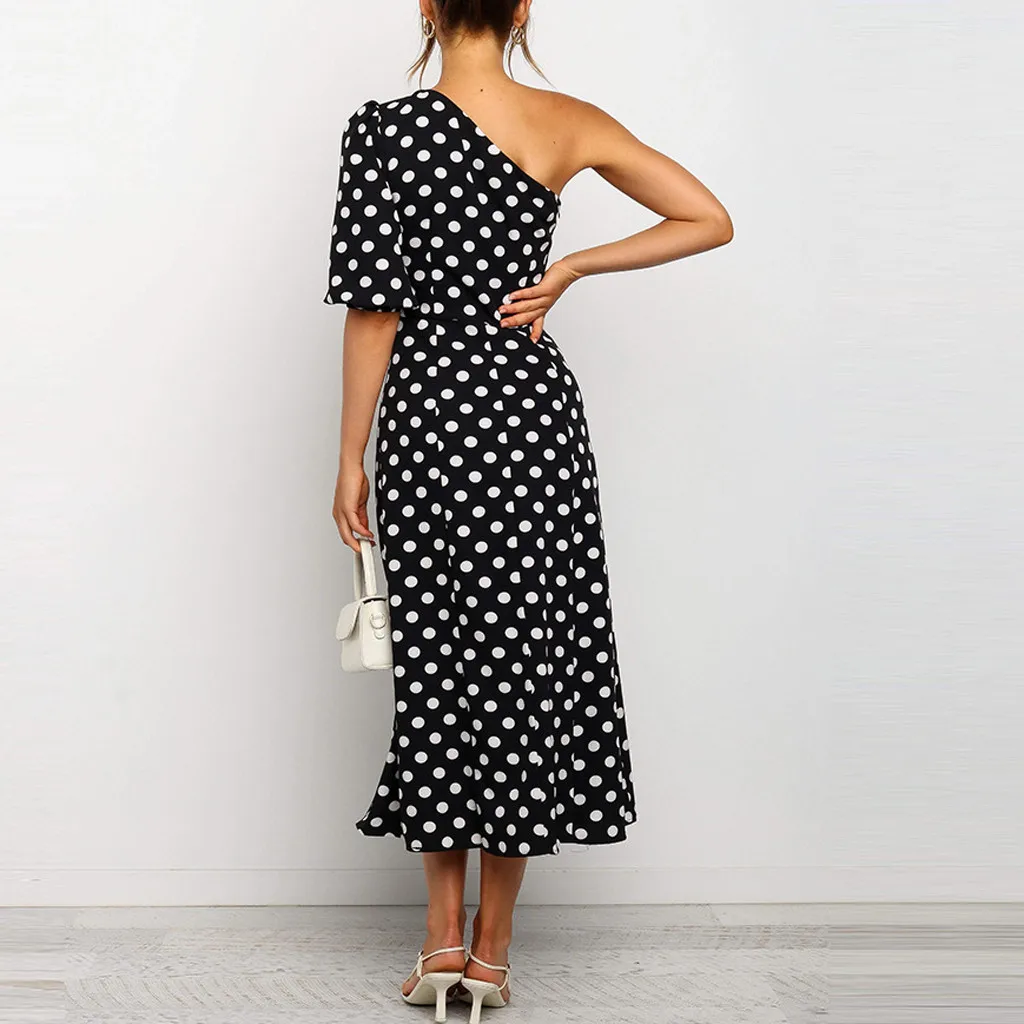 

Fashion Women Sexy One Shoulder Short Sleeves Daisy Floral Print Slit Dress