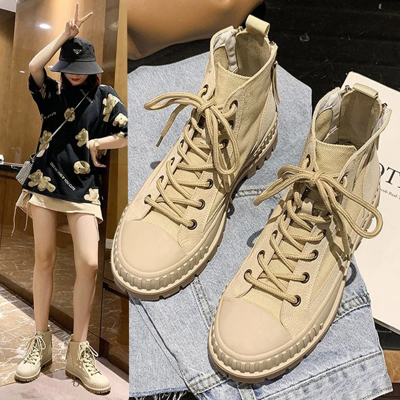 

2Martin Boots Female Tide Ins Cool British Style Thin Short Boots Students Wild Breathable Retro Tooling Boots Spring and Autumn