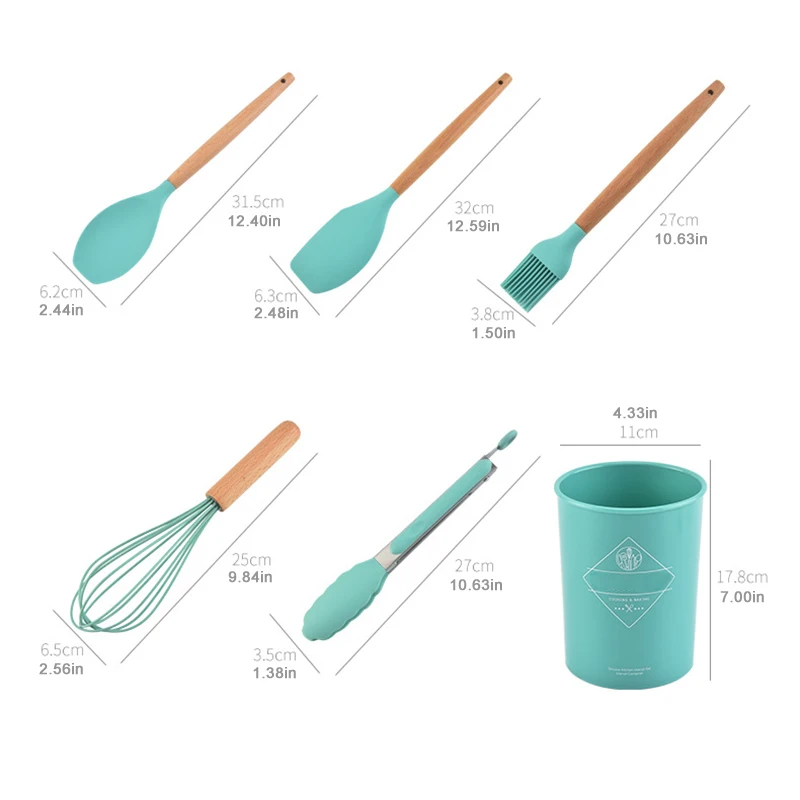 

Silicone Kitchenware Set With Wooden Handle Nonstick Pan High Temperature Resistance Kitchen Tools JDH88