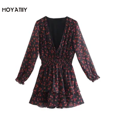 Moyatiy – Mini robe à volants pour femmes, imprimé Floral rétro, motifs à pois, taille élastique, à la mode, 2022  (2)