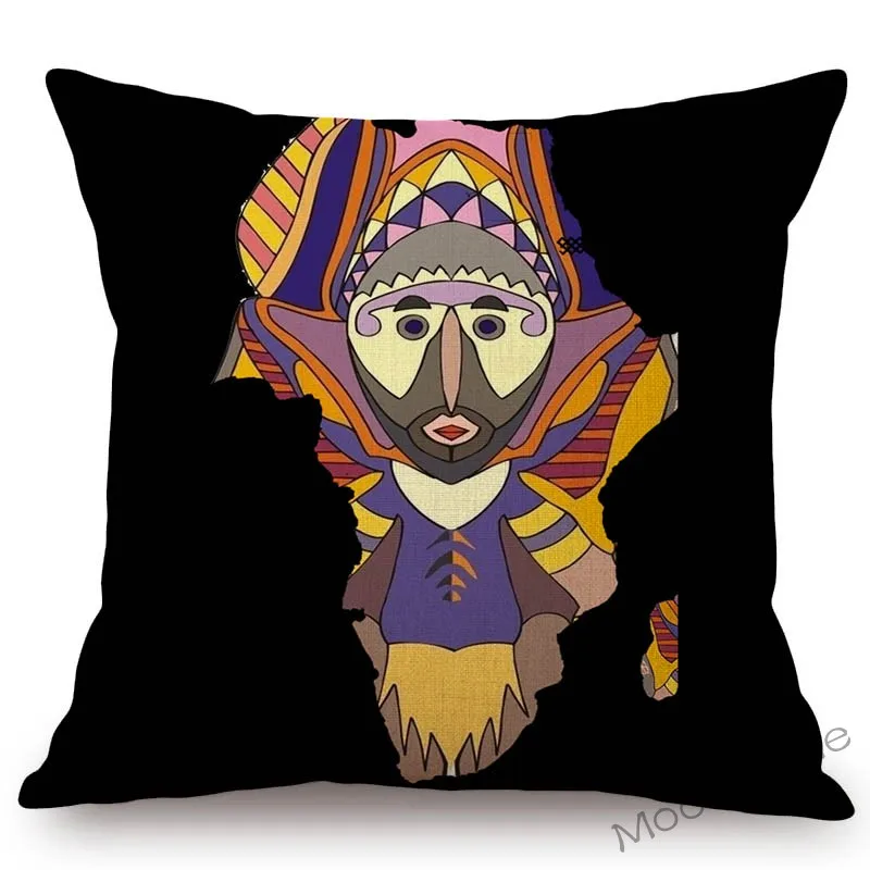 Black Africa Map Shape Background Design Sofa Cotton Linen Throw Pillow Cover Home Decoration Art African Style Cushion | Дом и сад