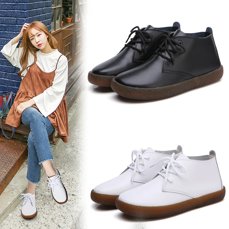 2019 г. зимние женские ботильоны сапоги на плоской подошве кожаные мотоциклетные