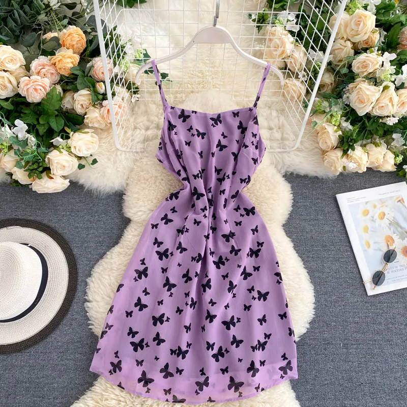 Женское облегающее платье без рукавов с открытыми плечами и принтом бабочек |