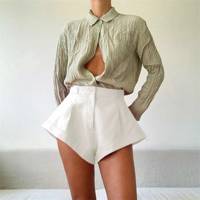 

New Fashion Elastic High Waist Wide Leg Biker Shorts Cotton Shorts Women Plus Size Femme Casual Ladies Shorts Black