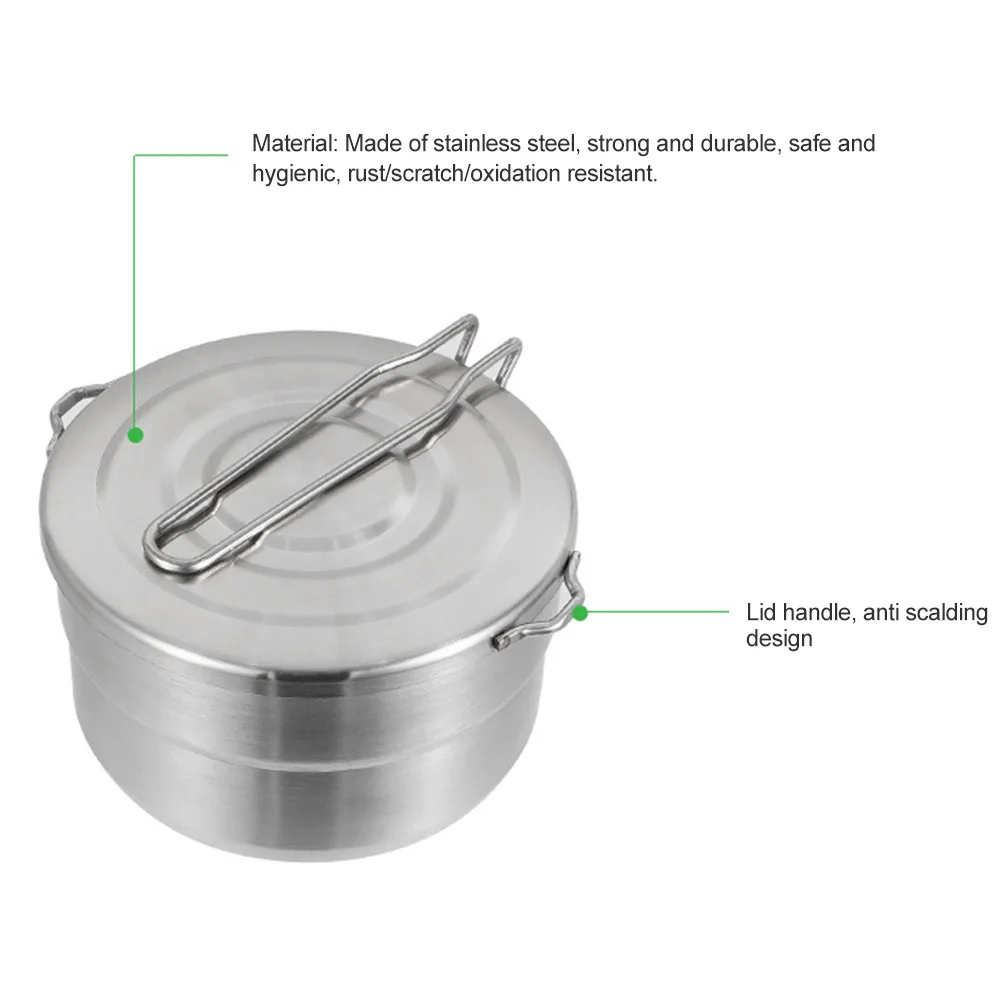 

Stainless Steel Scratch Resistant Space Saving With Scale Bento Pot Outdoor Camping Easy Clean Anti Scald Tableware Portable