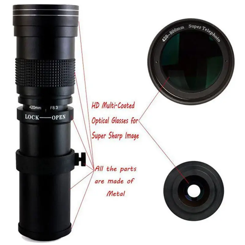 

420-800Mm F/8.3-16 Telephoto Zoom Lens For Canon Nikon Pentax Sony Dslr Cameras
