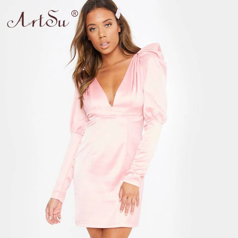 Женское атласное платье-карандаш ArtSu элегантное облегающее шелковое с глубоким