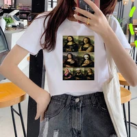 2021 new women summer spoof mona lisa printed t shirts women aesthetics funny tshirts women new style white tees female