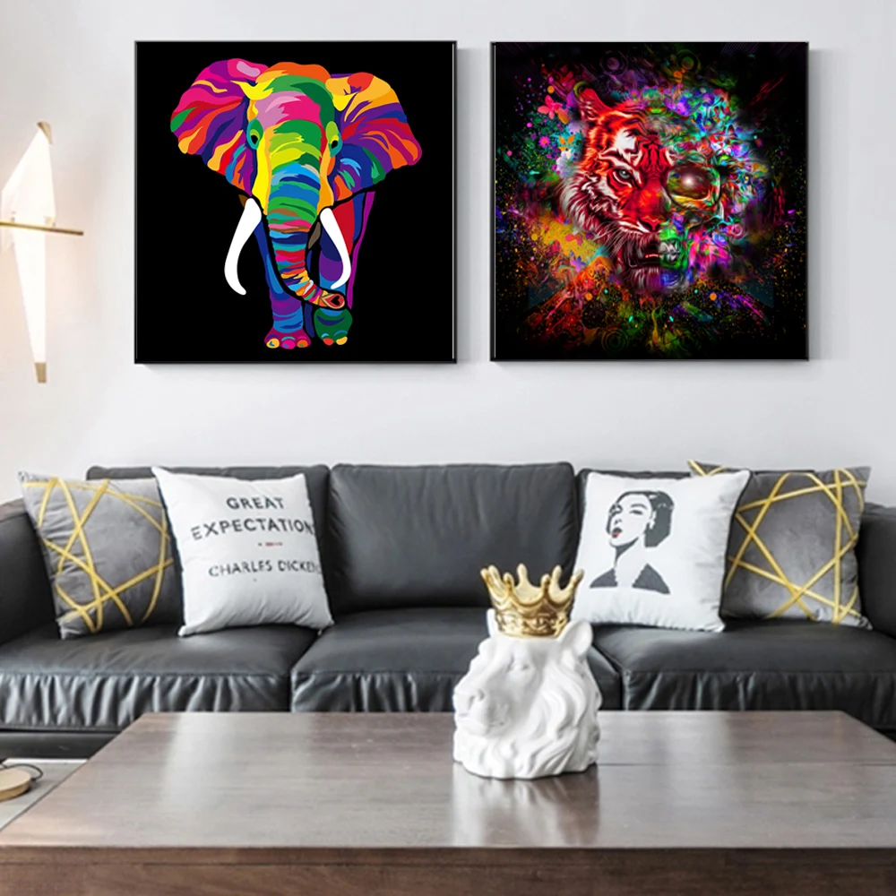 Животные граффити искусство холст живопись красочный Лев Слон стены