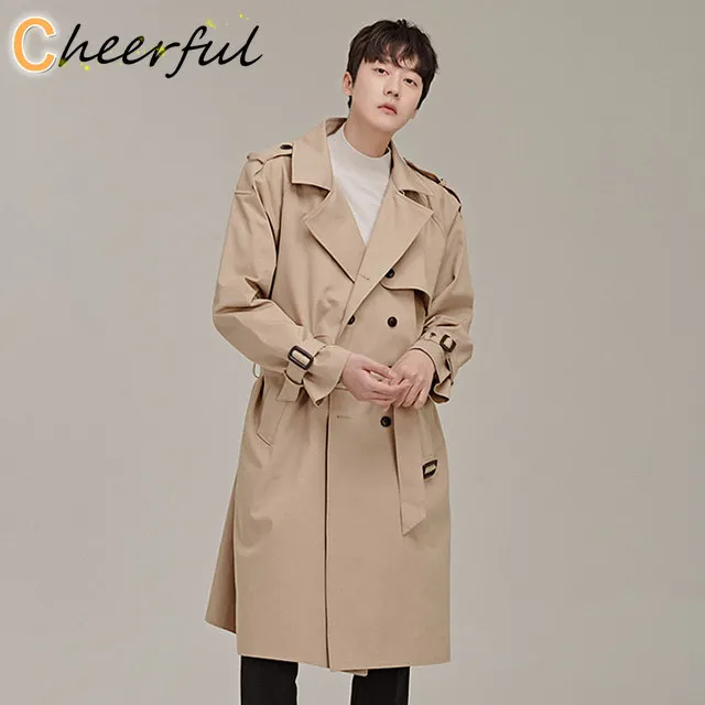 

Новая классическая ветровка для мужчин средней длины Корейская Свободная Повседневная двухрядная британская трендовая красивая куртка му...