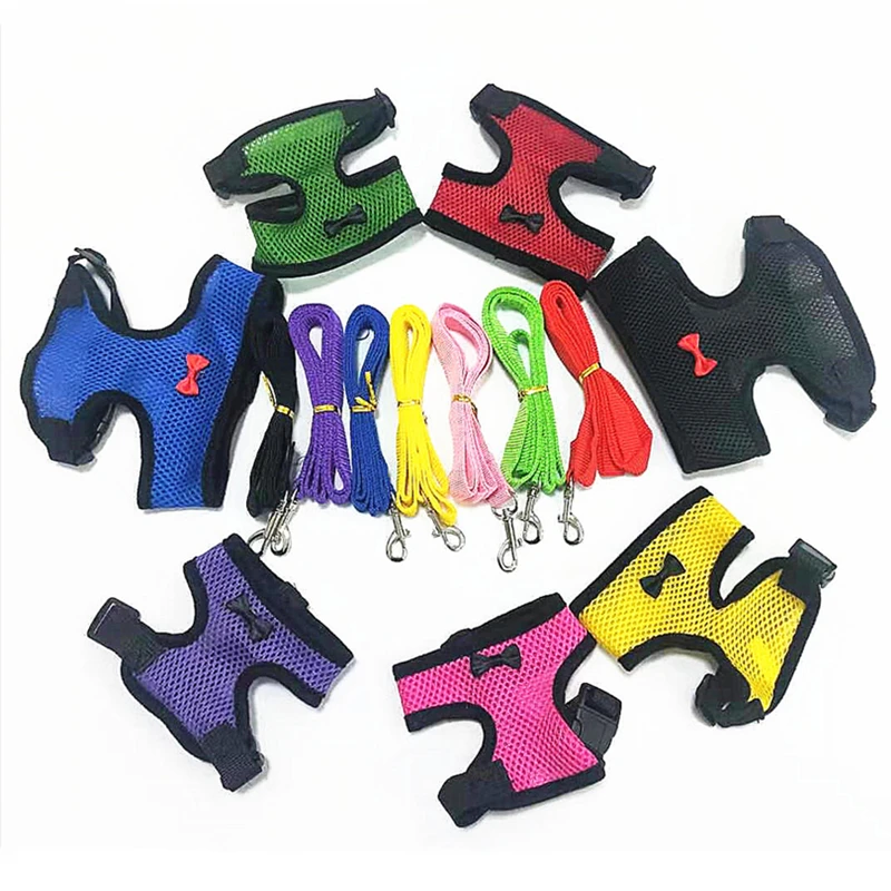 Жилет для прогулок с поводком щенков чихуахуа мягкий сетчатый поводок из