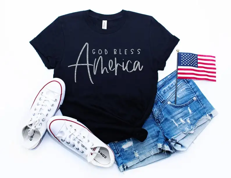 

4th of July 2021 Freedom Fourth Patriotic Independence Day Family God Bless Short Sleeve Tees Fashion 100%Cotton O Neck Unisex