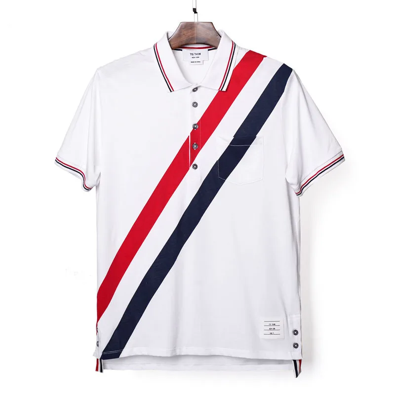 

2021 TB THOM men's contrast color short sleeve with pocket summer casual polo shirts men cotton tees male