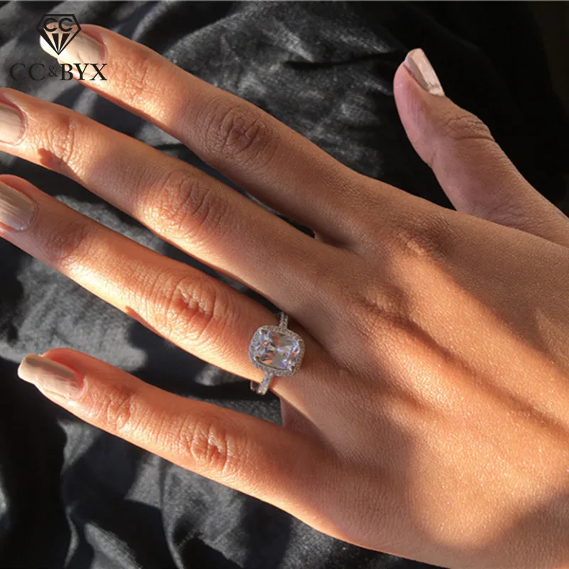 CC 925 серебряные ювелирные кольца для женщин прямоугольный кубический цирконий