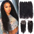 Alibele малайзийские волнистые вьющиеся пряди с закрытием, 3 пучка человеческих волос с кружевной застежкой, кудрявые человеческие волосы в комплекте