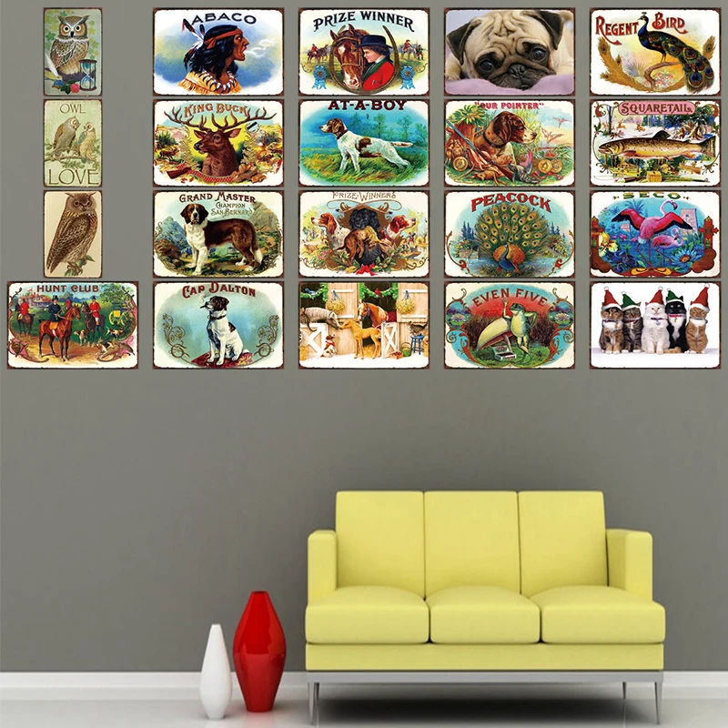 

Dog Pet Metal Tin Sign Owl Vintage Plate Wall Pub Restaurant christmas decorations For Home Art Decor Iron Poster DU-2000