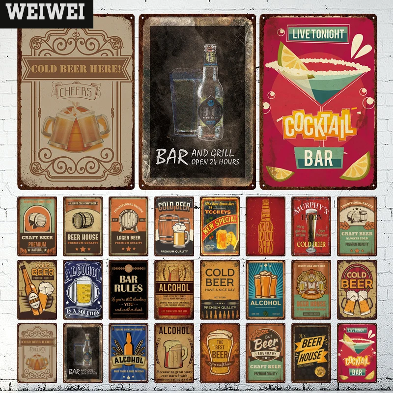 

Drink Beer Wine Cocktail House Metal Poster Alcohol Plaque Vintage Tin Sign Wall Decor For Bar Pub Man Cave Decorative Plates