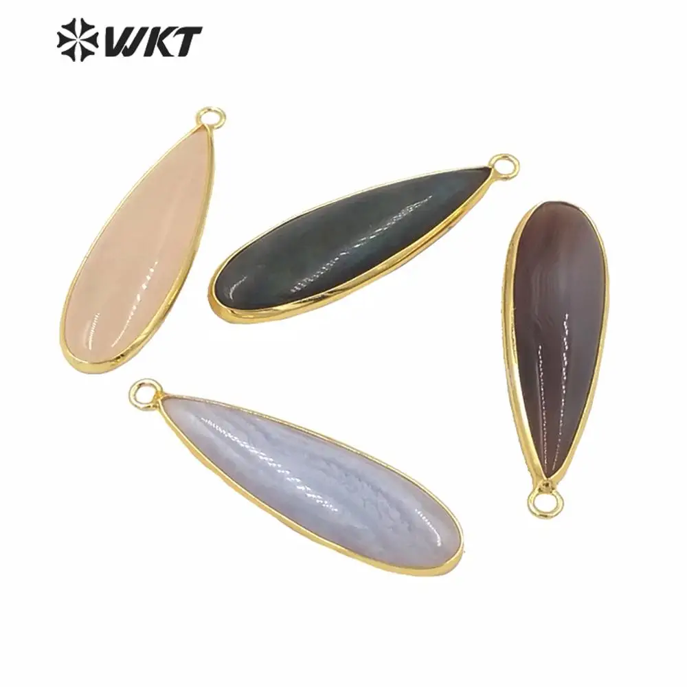 

WT-P1598 Wholesale luxury women pendant gold bezel stone pendant teardrop shape a-gate necklace stone for women jewelry
