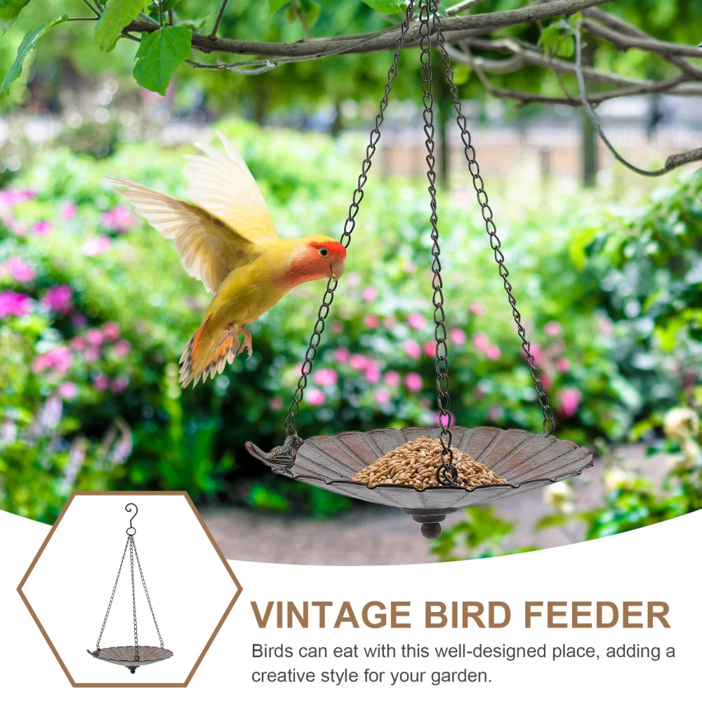 

1PC Retro Hanging Bird Feeding Container Wrought Iron Retro Bird Hanging Basket