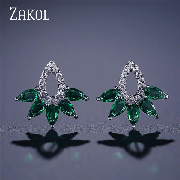 ZAKOL модные серьги-гвоздики с кристаллами белого и зеленого цвета с огранкой маркизы для женщин, трендовые циркониевые Свадебные украшения FSEP380 - Окраска металла: Green