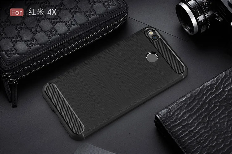 Классический чехол из углеродного волокна для Xiaomi Redmi 4X, противоударный чехол для телефона Redmi 4 X, чехол 360, полная защита, бампер - Цвет: Черный