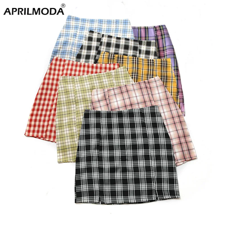 Женская клетчатая юбка карандаш в стиле Харадзюку на лето с высокой талией мини