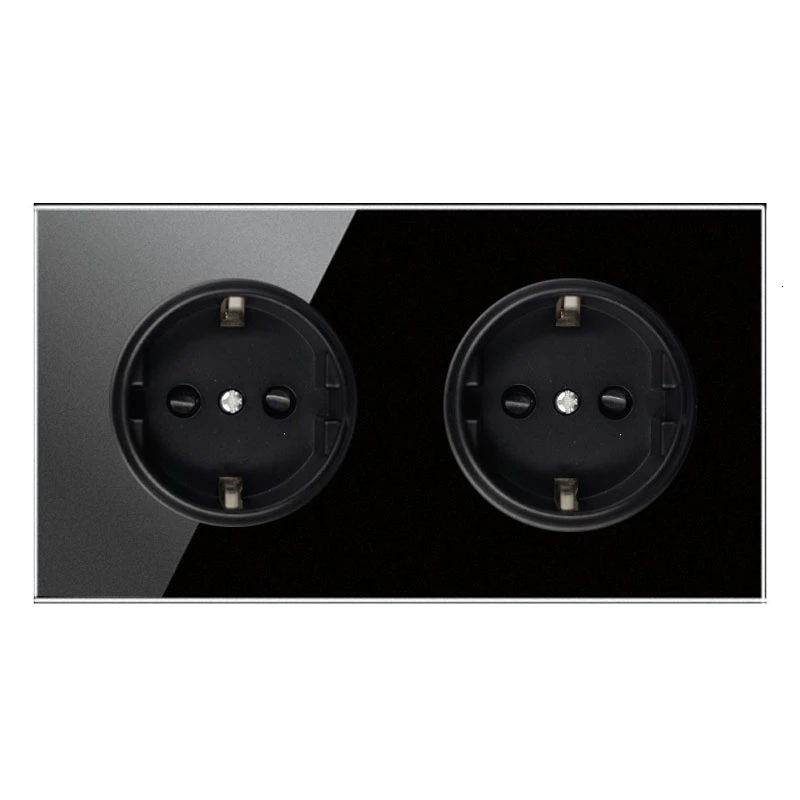 

146 Type Crystal Tempered Pure Glass Panel 13a Double Eu Germany Standard Wall Power Socket Grounded black switch