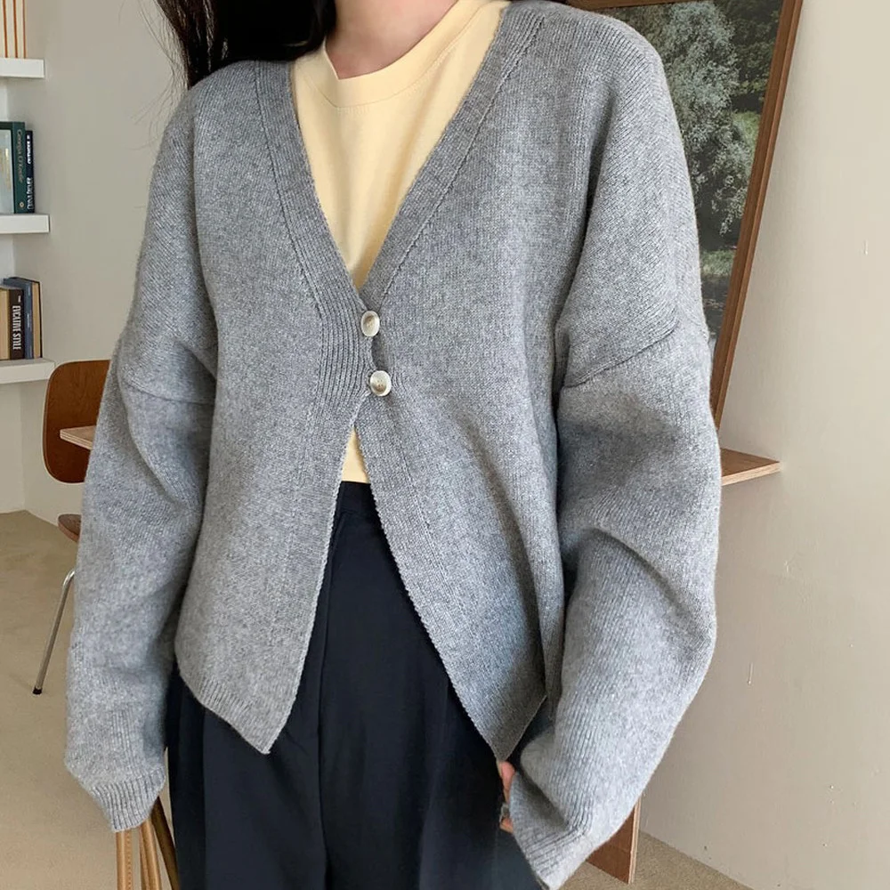 

Hzirip hot gray mesh cardigans sweaters with low v soft 2021 fashion female jackets pure elegant color all game ol loose tops