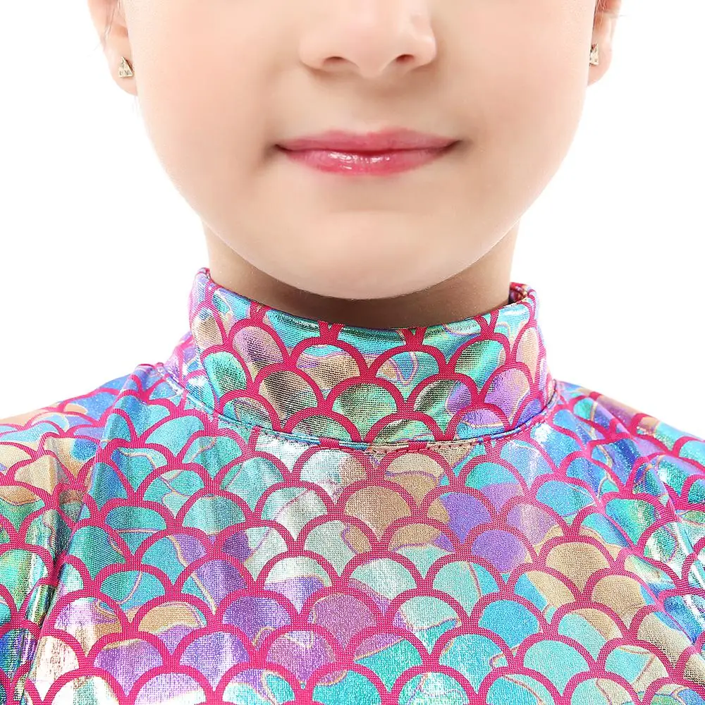 Girls Beauty Fish Skin Cosplay Costume Kids Mermaid Clothes Metallic Faux Leather Rainbow Sequin Baby One Piece Jumpsuit | Тематическая