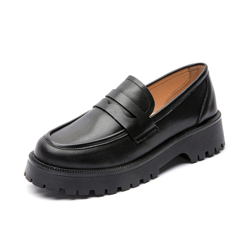 miaoguan 2021 New Spring Thick-soled College Style Casual Genuine Leather Fashion Female British Style Shoes Girls Loafers Shoes