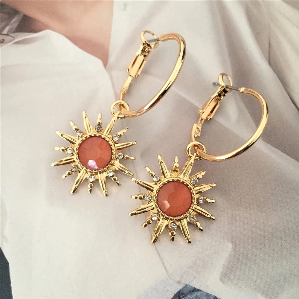 

Green Opal Stone Flower Drop Earrings For Women Cute Micro Paved Statement Waterdrop Pendientes Jewelry