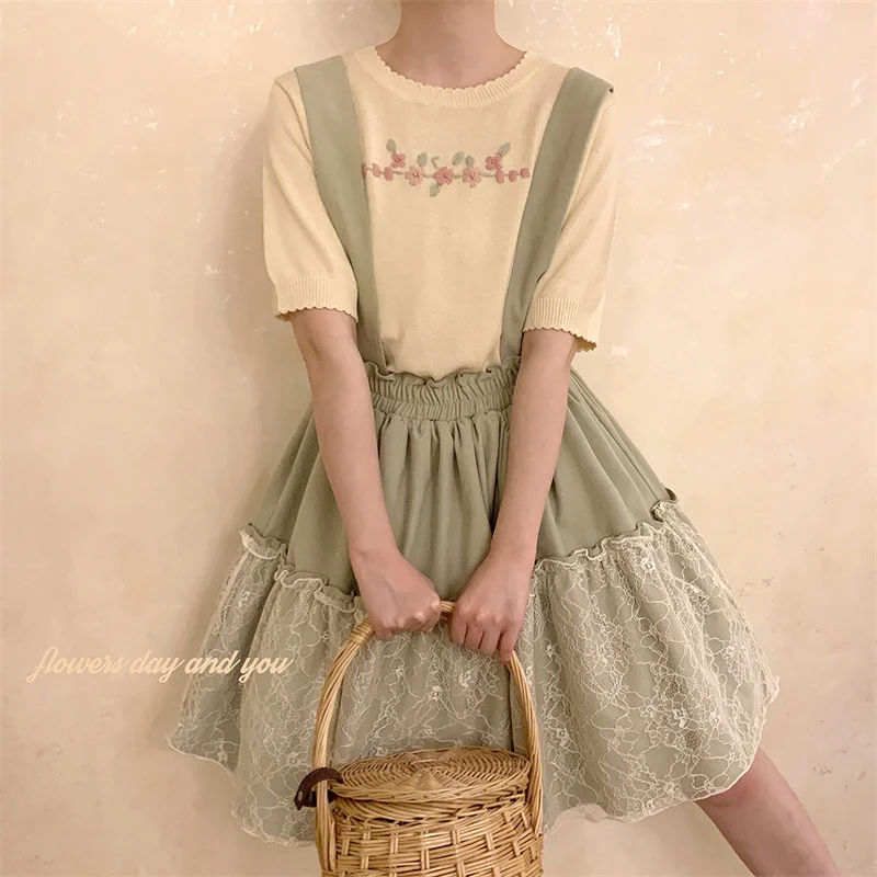 

Vintage Floral Embroidery Short Sleeve Sweaters Women Jumper Retro Cute Girls White Knitted Tops Female Korean Fashion Pullover