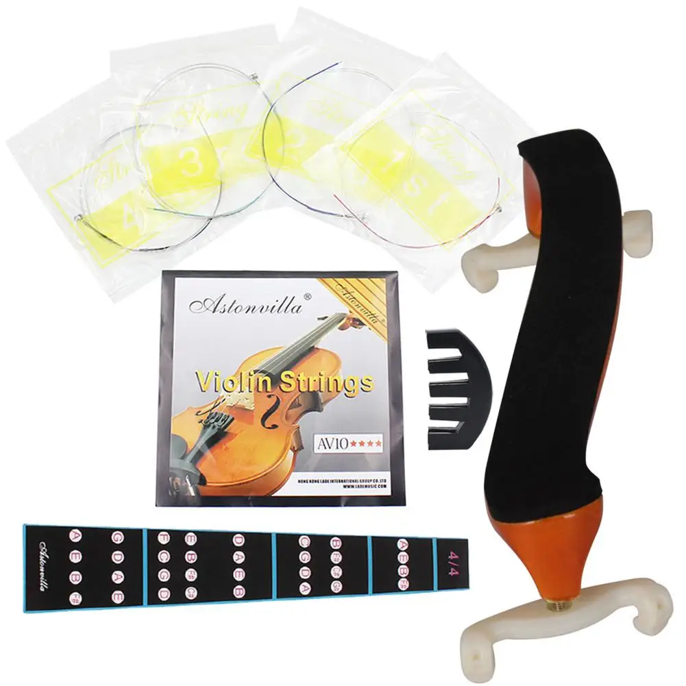 

4pcs Violin Kit Fiddle Set Five-Claw Muffler+AV10 String+Fingerboard Sticker+Aston Villa 4/4 Violin Shoulder Rest for Violin