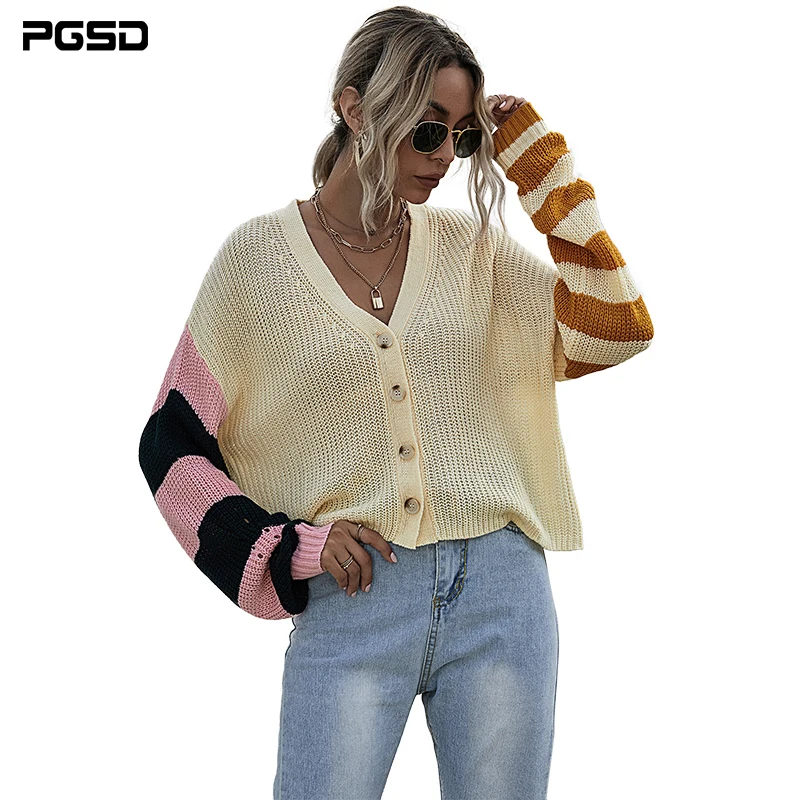 

PGSD autumn winter Knitted cardigan casual V-Neck long sleeve solid Colored single breasted women sweater