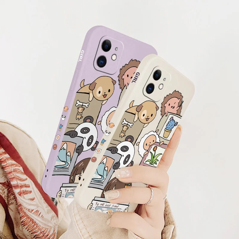 

Cute Newspaper Girl Phone Case For iPhone 12 13 Pro Max 11 X XS XR XSMAX SE2020 8 8Plus 7 7Plus 6 6S Plus Liquid Silicone Cover